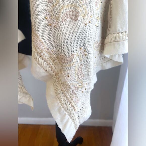 Free People Embroidered Beaded Wool Blend Cardigan Shawl Kimono Size XS - Picture 7 of 16